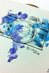 欧美泼墨相机纹身图案手稿