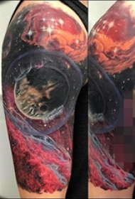 手臂上半袖彩绘技巧原宿星空小星球纹身图片