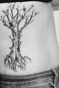 侧腰欧美树黑灰纹身图案