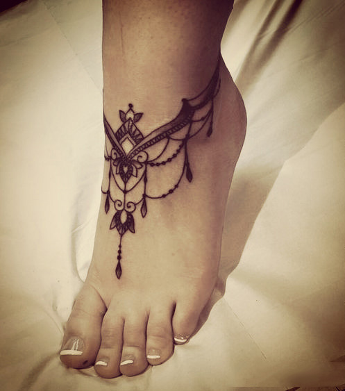 脚踝上的少女心，唯美脚链个性纹身