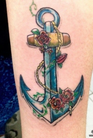 小臂彩色欧美小清新船锚纹身图案
