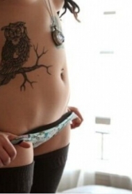 性感美女腰部个性的猫头鹰纹身图案
