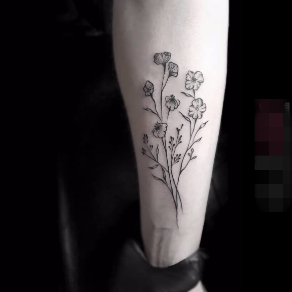 一组女生黑白纹身点刺技巧简约线条纹身植物纹身素材花朵纹身图案