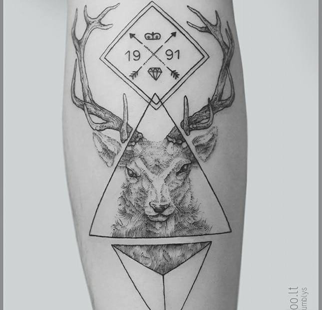 一组黑白灰风格关于植物和动物的个性纹身图案