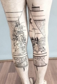 13款黑白灰风格点刺纹身几何元素纹身简约线条纹身图案