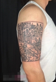 男生手臂上建筑物纹身人物纹身图案大全