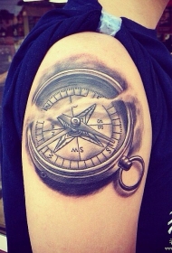 大臂欧美黑灰指南针纹身图案