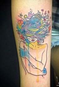 小臂欧美插画女郎纹身图案