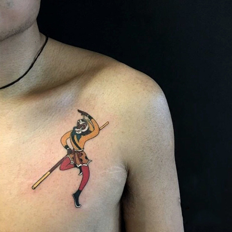 胸部斗战胜佛卡通彩绘纹身图案