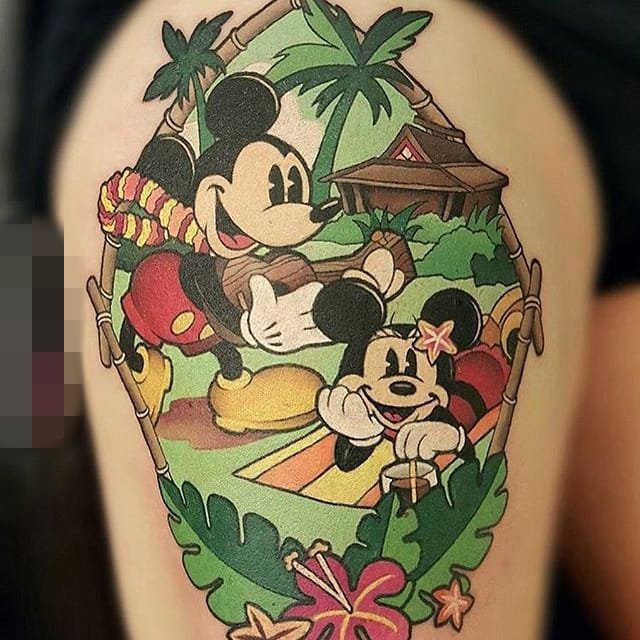 一组充满童年回忆的简单个性线条纹身米老鼠纹身图案