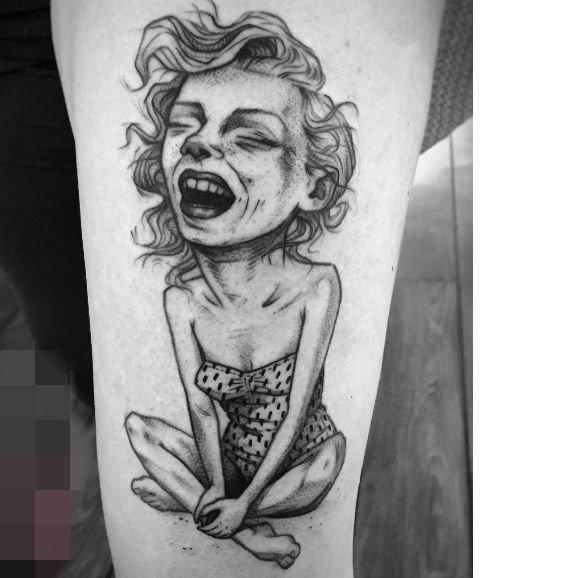 一组关于动物和人物的黑白纹身点刺技巧简约线条纹身图案