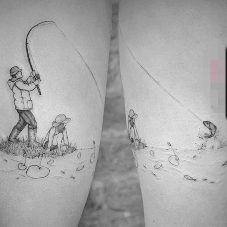 一组黑白风格纹身人物和动物的简单线条纹身图案大全