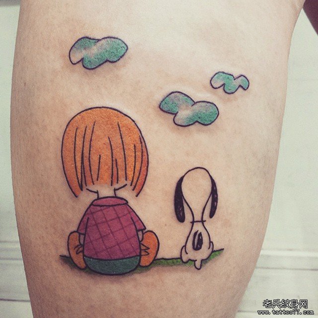 小腿卡通人物彩色纹身图案