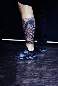 小腿传统元素般若纹身图案