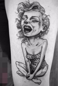 一组关于动物和人物的黑白纹身点刺技巧简约线条纹身图案