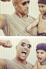 可爱小朋友和道恩强森的半甲图腾纹身图案