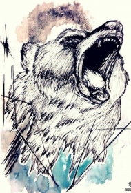 欧美熊纹身图案手稿