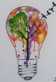 欧美泼墨灯泡树纹身图案手稿
