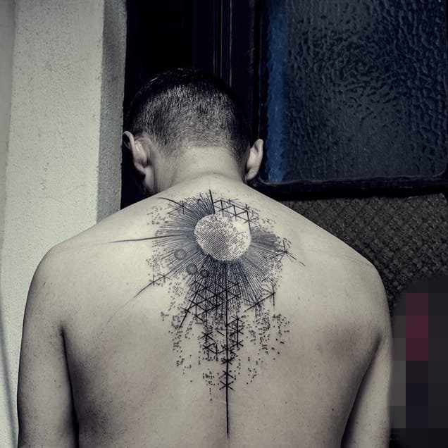 12款黑白灰风格几何元素点刺技巧简约线条纹身图案