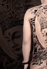 满背文殊菩萨和唐狮个性纹身图案