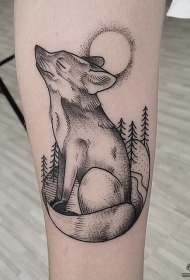 小臂欧美点刺狐狸纹身图案
