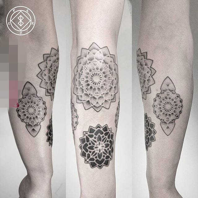 一组黑白点刺技巧简约线条几何元素纹身图案大全