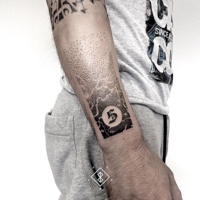 一组黑白点刺技巧简约线条几何元素纹身图案大全