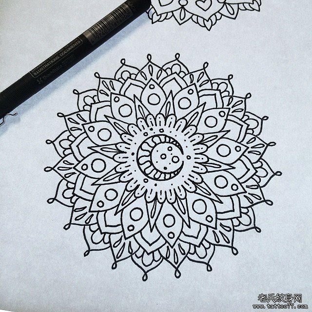 欧美线条梵花纹身图案手稿