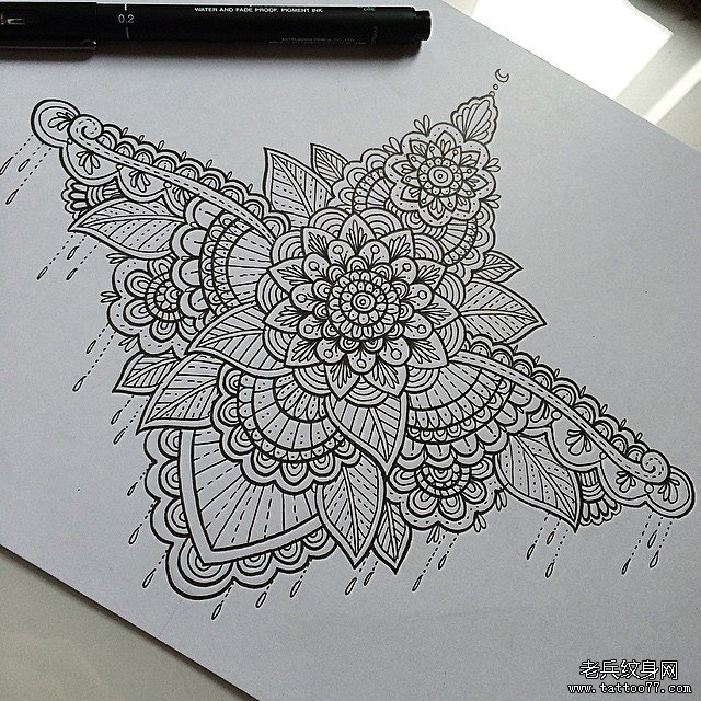 欧美梵花蕾丝挂饰纹身图案手稿