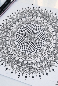 欧美几何线条点刺梵花纹身图案手稿