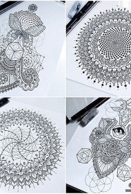 欧美梵花几何纹身图案手稿