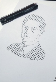 欧美点刺男性人像纹身图案手稿