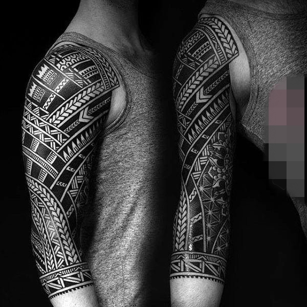 15款黑白灰风格几何元素简约线条满臂花臂纹身图案大全