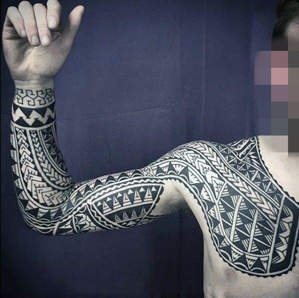 15款黑白灰风格几何元素简约线条满臂花臂纹身图案大全