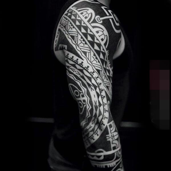 15款黑白灰风格几何元素简约线条满臂花臂纹身图案大全