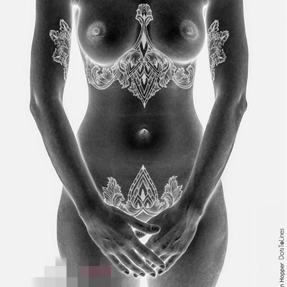 漂亮的白色几何元素简单个性线条隐形纹身图案