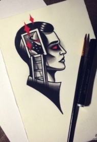 欧美暗黑人像纹身图案手稿