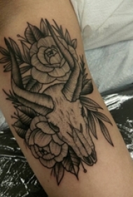 手腕上黑白线条点刺技巧动物羊头纹身图片