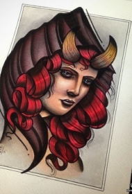欧美new school女郎彩绘纹身图案手稿