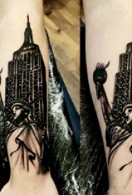 黑白几何线条标志性建筑设计纹身图案