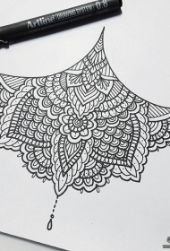 胸下蕾丝梵花纹身图案手稿