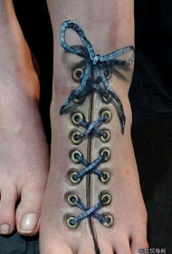脚背蝴蝶结彩色3D纹身图案