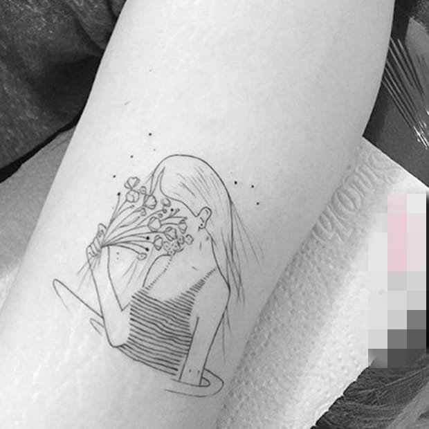 黑白简单个性线条人物肖像纹身图案