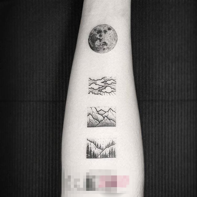 简约线条几何图形元素迷人的风景纹身图案