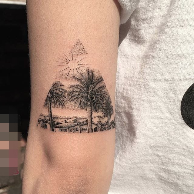 简约线条几何图形元素迷人的风景纹身图案