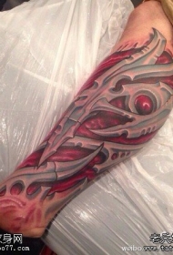 小腿异形3D彩色纹身图案