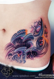 腹部异形3D彩色纹身图案