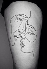 黑白简单个性线条人物肖像纹身图案