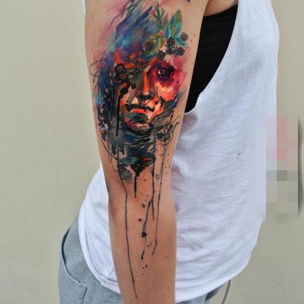 女生水彩小清新植物花纹身图案