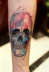 手臂水彩风格的骷髅纹身图案